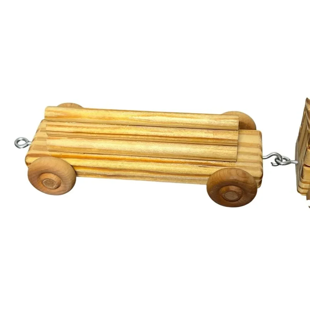 Wooden Train Set Kids Toy Wheeled Engine Cars Flatbed Caboose Wood Four Piece